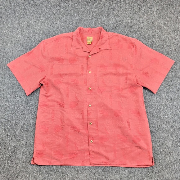 Jos. A. Bank Tropical Palm Jacquard Camp Shirt XL Salmon Pink Resortwear Summer — photo 2